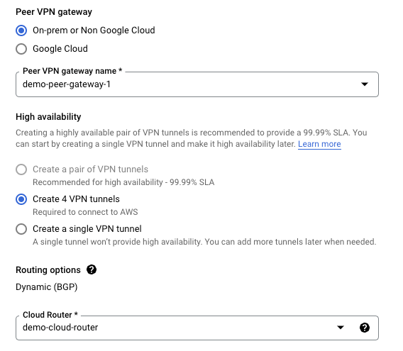 Screen showing peer VPN gateway details