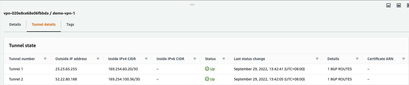 Screen showing BGP sessions configuration on AWS