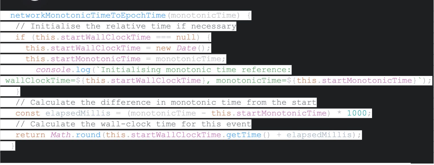 Code to convert monotonic timestamps into real time in a Chrome extension service worker